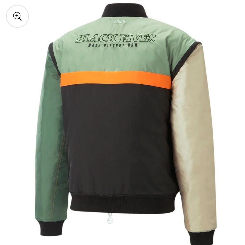 Puma Unisex Green Color-Blocked Reversible Collared Bomber Jacket Size M - Picture 6 of 8